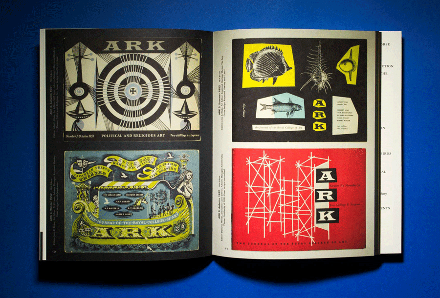 A spread showing historic covers from ARC, the RCA's student journal
